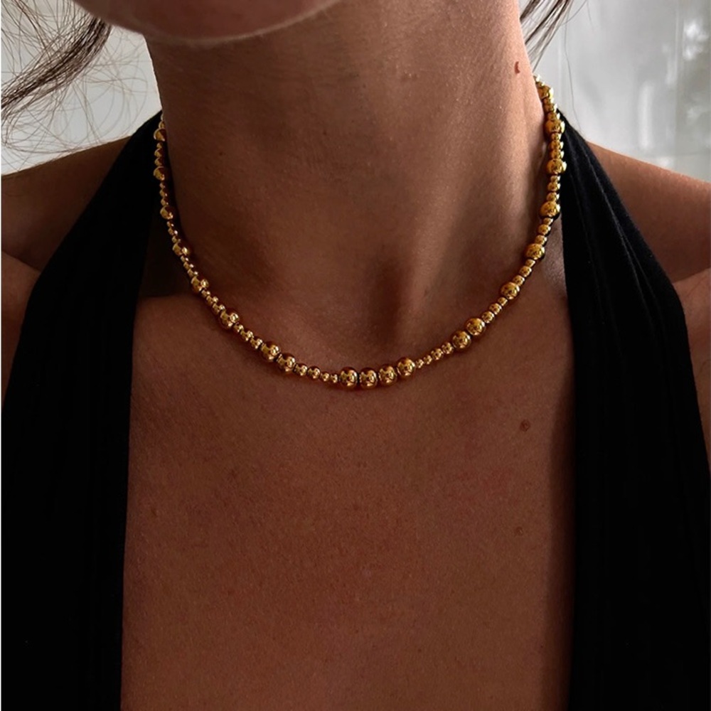 18K Gold Plated Elegant Gold Beaded Necklace